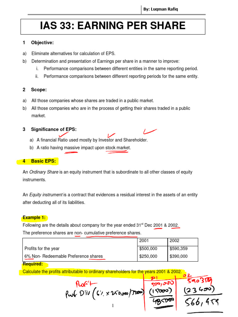 Earning Per Share Handout | PDF | Stocks | Preferred Stock