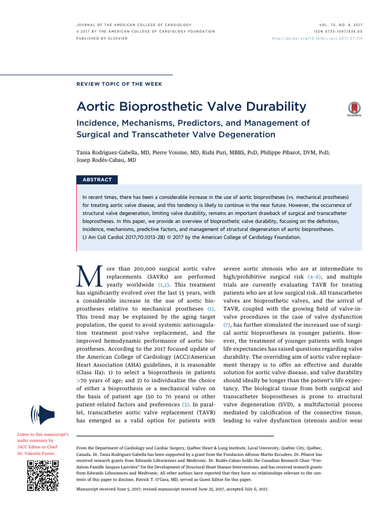 Aortic Bioprosthetic Valve Durability - Incidence, Mechanisms ...