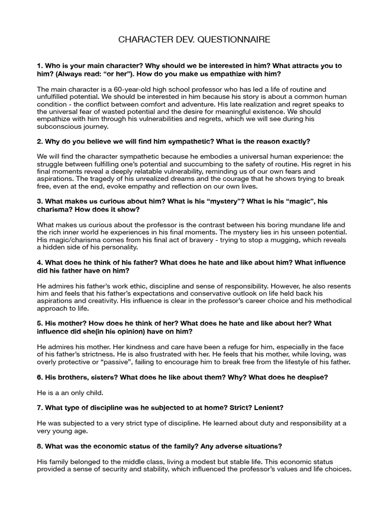 Character Development Questionnaire | PDF | Empathy | Family