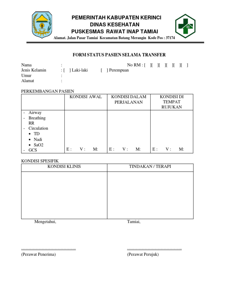 Formulir Status Pasien Transfer Puskesmas | PDF