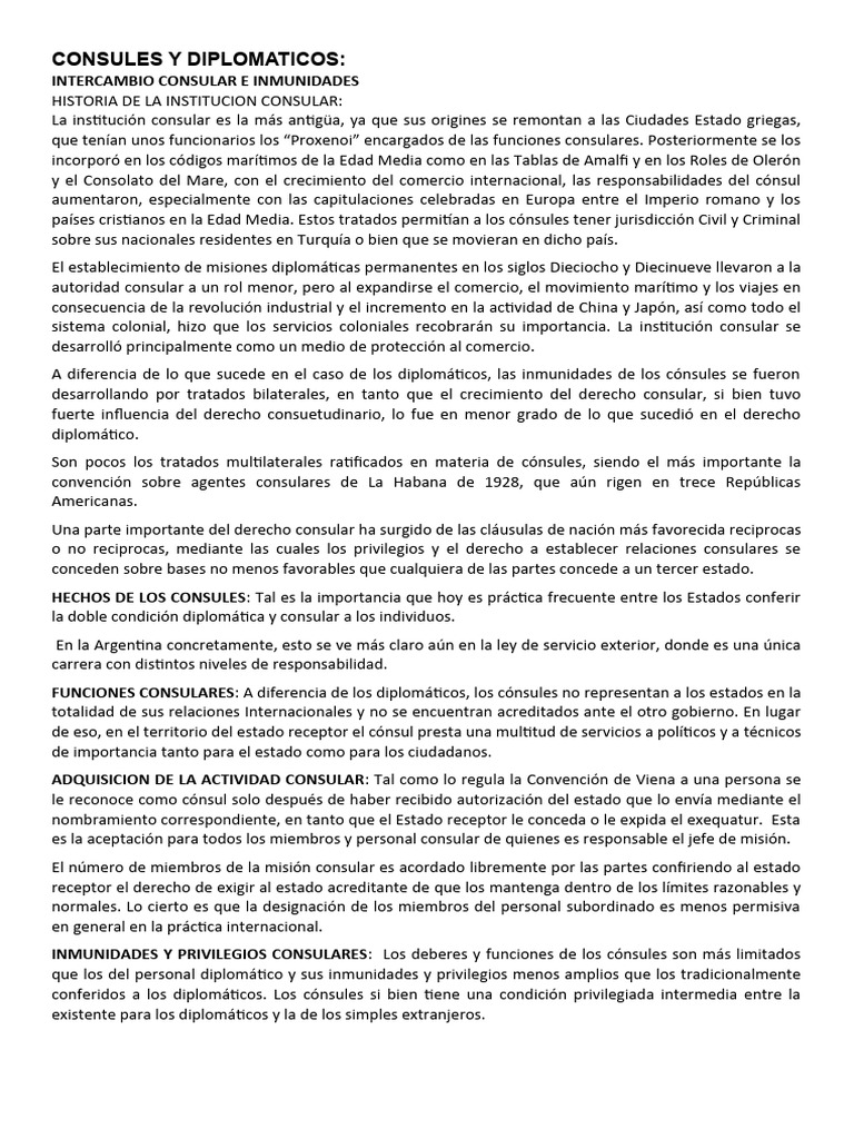 Consules y Diplomaticos Resumen | PDF | Cónsul (representante) | Diplomacia