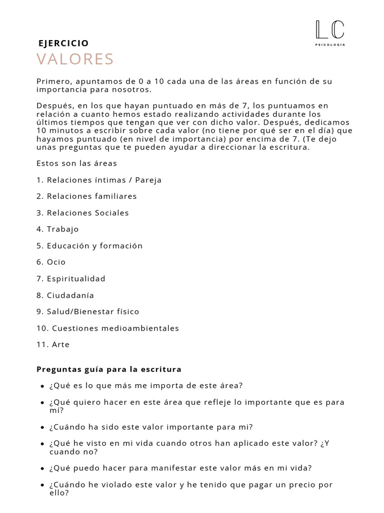Ejercicio Valores | PDF | Crecimiento personal y profesional