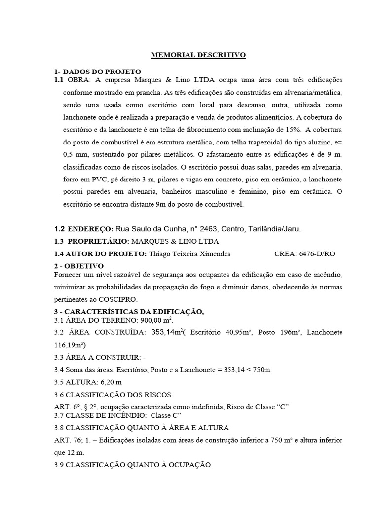 Memorial Descritivo da Edificação em Tarilândia | PDF | Tecnologia e ...