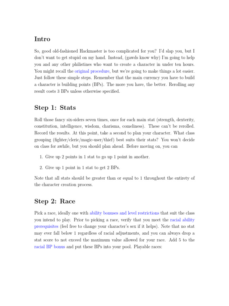Simplified Hackmaster Character Creation Guide | PDF | D20 System ...