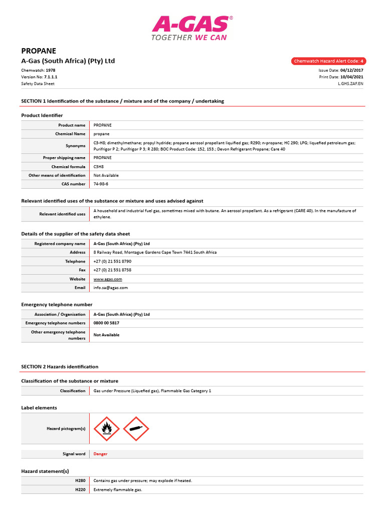 Propane Safety Data Sheet | PDF | Liquefied Petroleum Gas | Propane