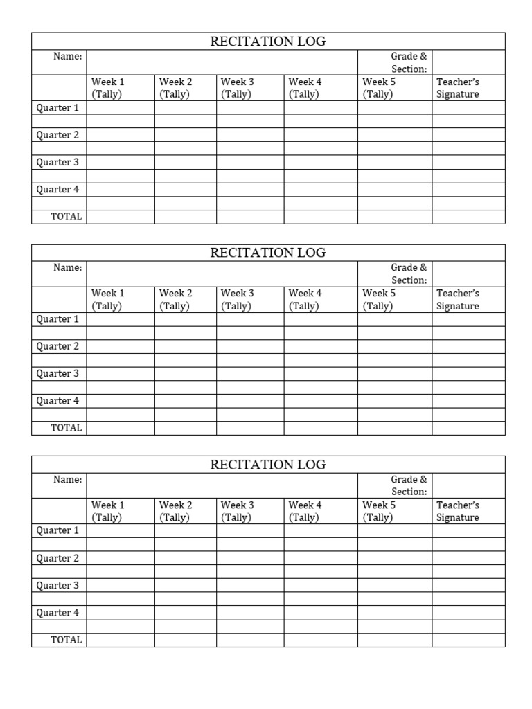 Recitation Log Template | PDF