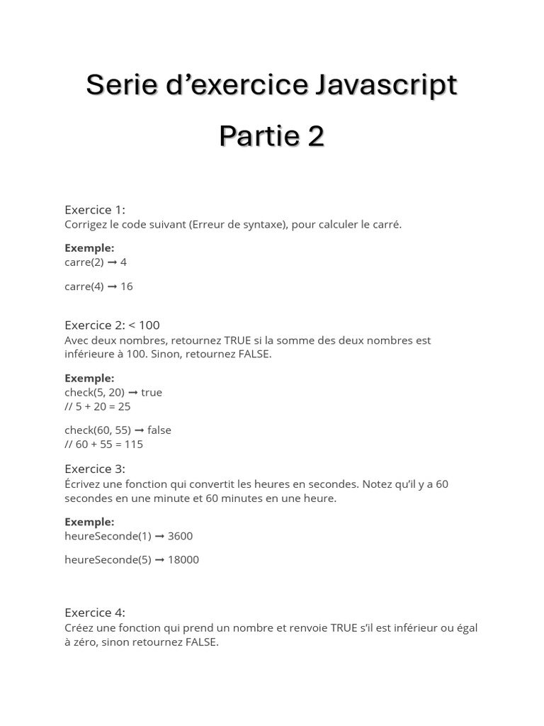 Exercices de programmation JavaScript | PDF | Méthodes et références ...