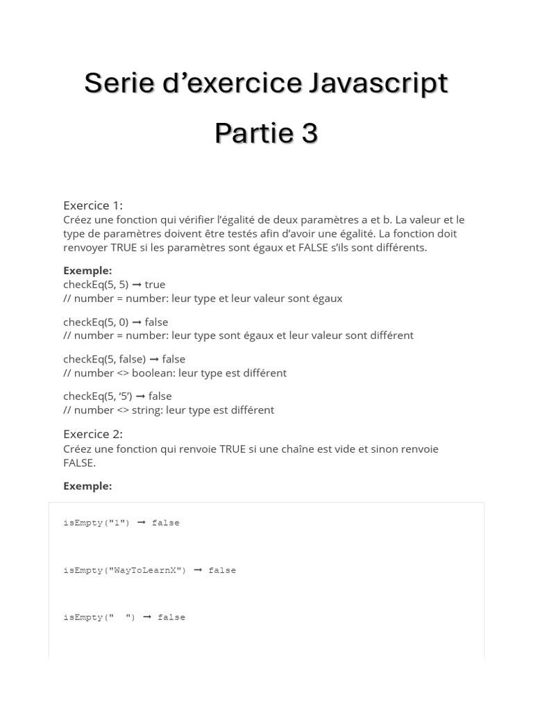 Fonctions JavaScript : Égalité et chaînes | PDF | Programmation ...