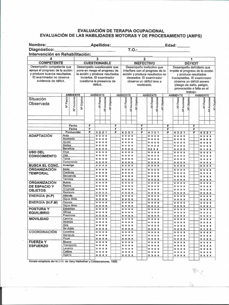 AMPS Evaluación de Las Habilidades Motoras y de Procesamiento | PDF