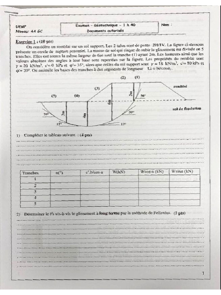 Examen Géotechnique | PDF