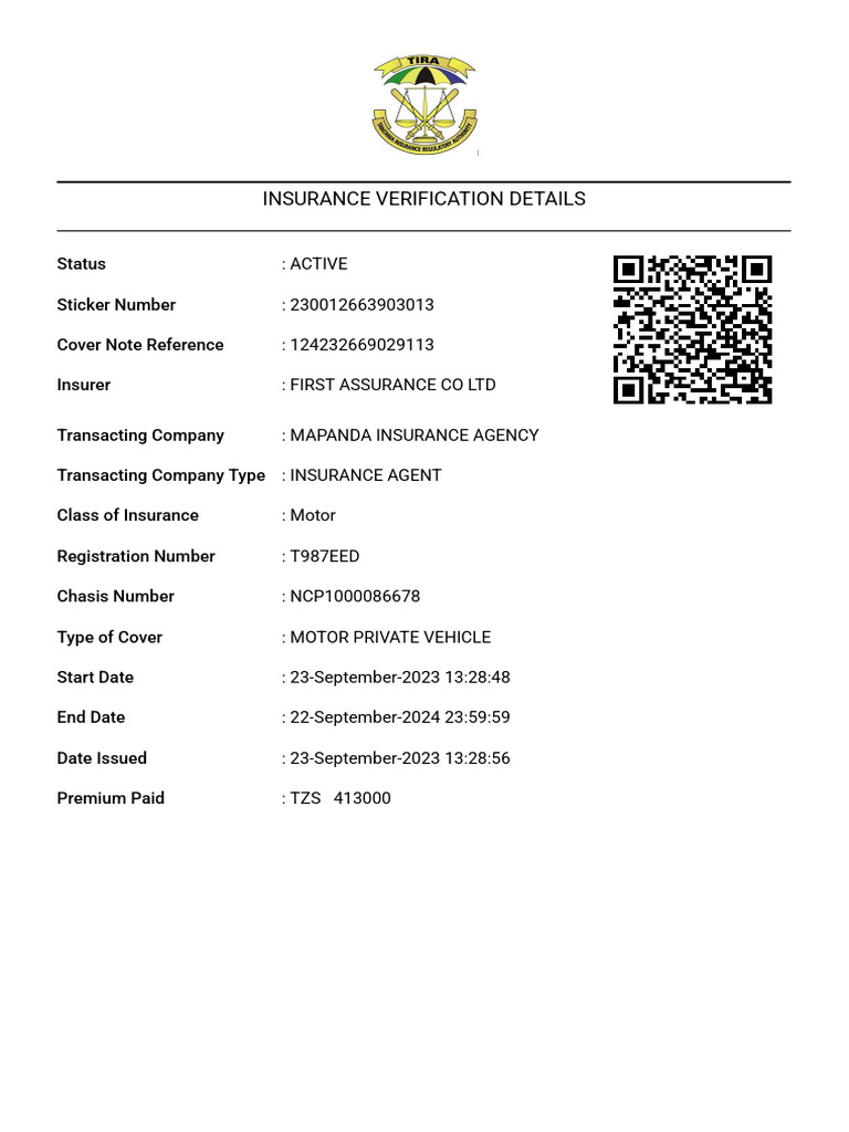 Motor Insurance Verification Details | PDF | Finance & Money Management