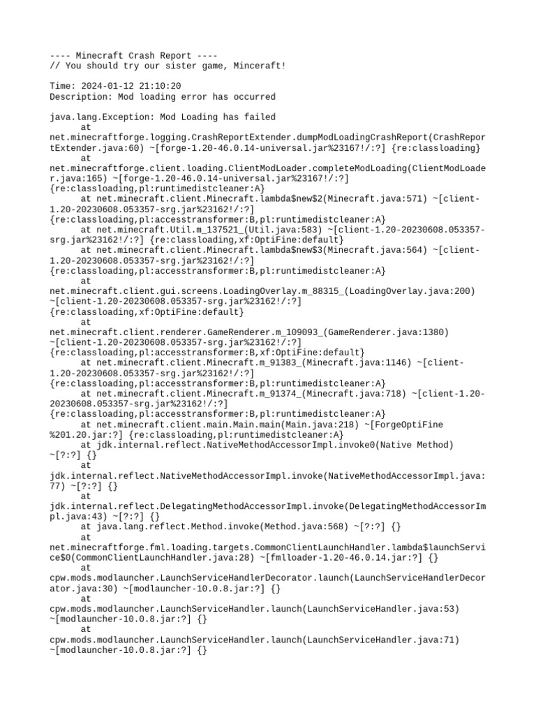 Mod Loading Error in Minecraft 1.20 | PDF | Central Processing Unit ...