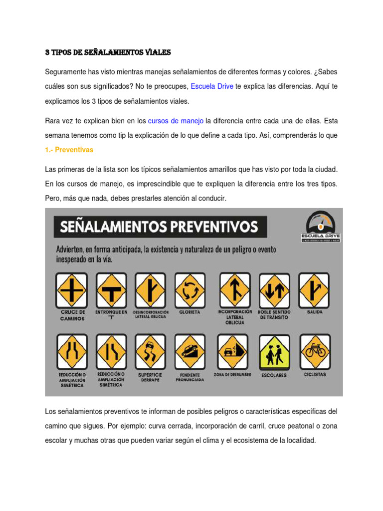 Tipos de Señalamientos Viales Explicados | PDF | La carretera | Peatonal