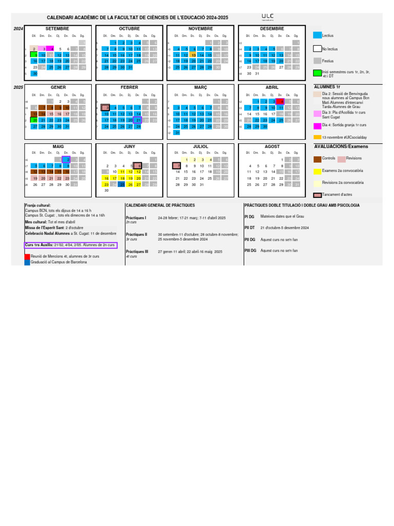 Calendari Acadèmic_ Fac. CC. Edu_2024-2025 | PDF