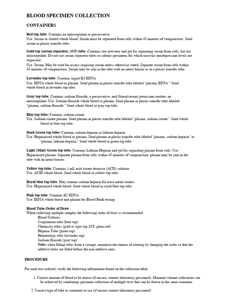 Green Top Tube Blood Specimen Guide | PDF | Blood Plasma | Blood