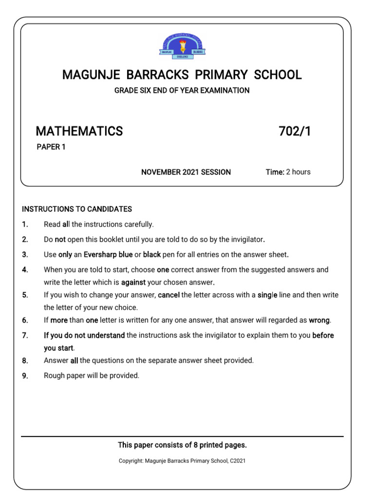 Grade 6 Maths 1 November 2021 | PDF | Litre | Mathematics