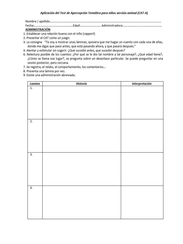 Test de Apercepción Temática Infantil CAT-A | PDF | Juegos y ...