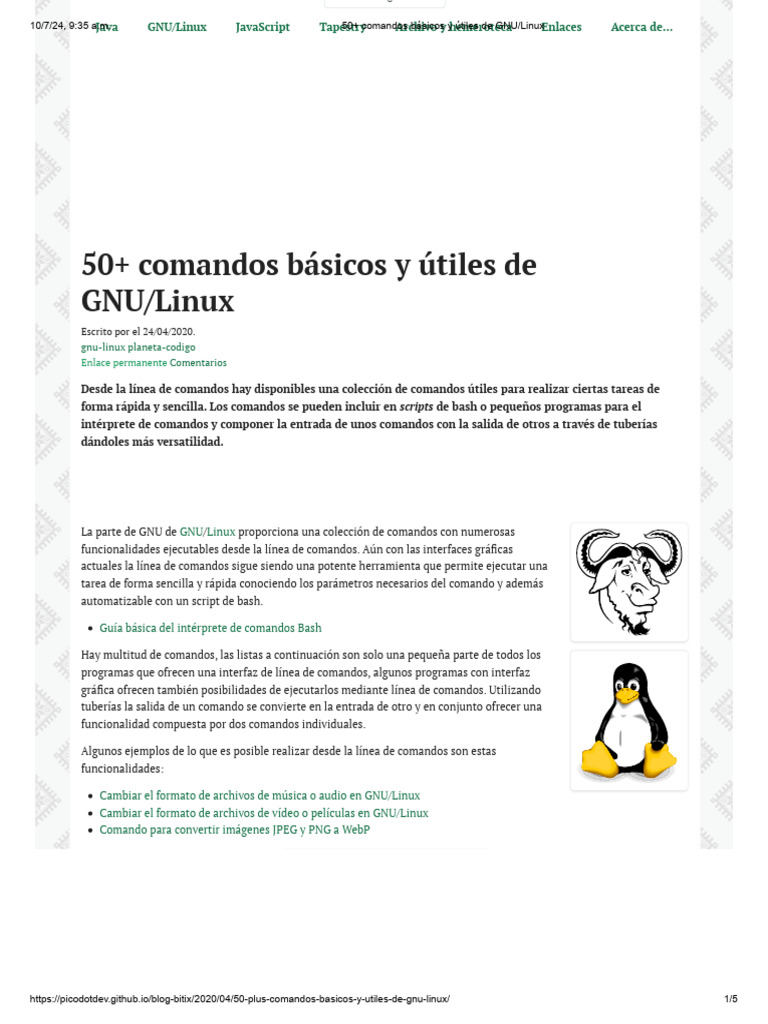 50+ Comandos Básicos y Útiles de GNU - Linux | PDF | Interfaz de línea ...