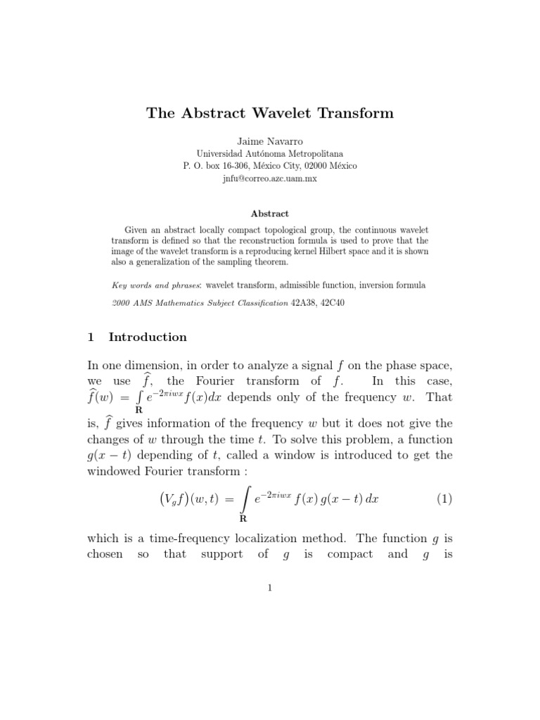 Abstract Wavelet Transform Analysis | PDF | Wavelet | Group (Mathematics)