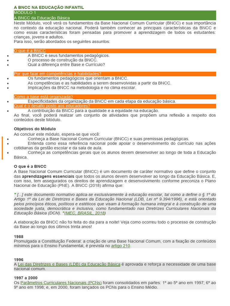 A BNCC Na Educação Infantil | PDF | Pré-escola | Pedagogia