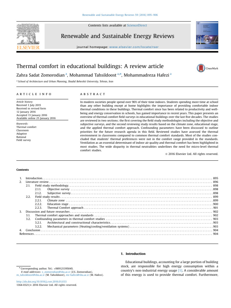 Thermal Comfort in Educational Buildings | PDF | Temperature