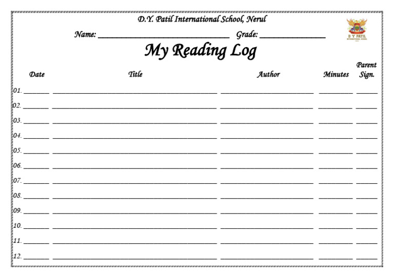 D.Y. Patil School Reading Log Template | PDF | Career & Growth ...