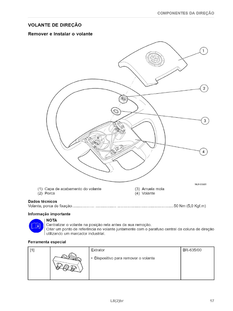 Manual de Servicio Volante de Dirección VW 17.260 Od | PDF