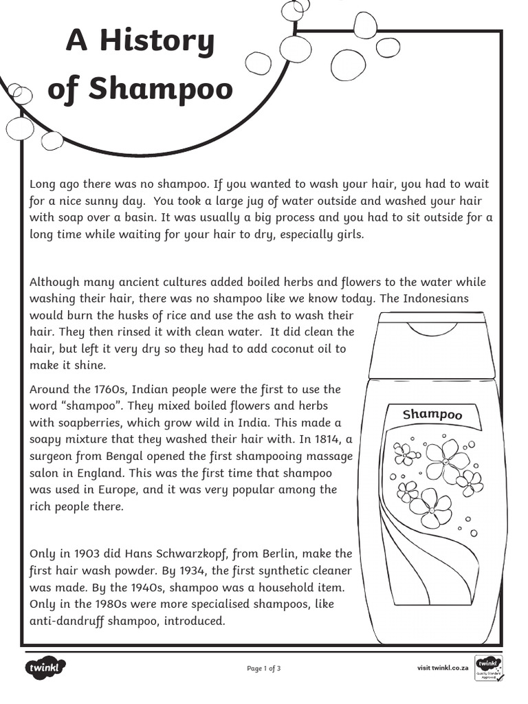 The History of Shampoo - Comprehension (Black and White) | PDF | Shampoo