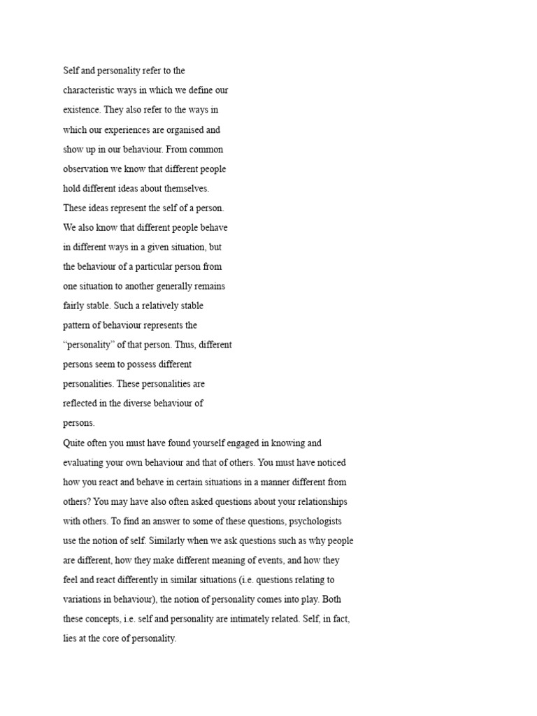Self and Personality Refer To The | PDF | Self Esteem | Self Efficacy