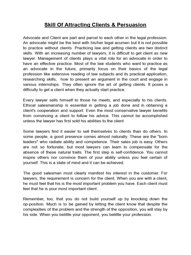 Client Attraction and Persuasion for Lawyers | PDF | Argument | Persuasion