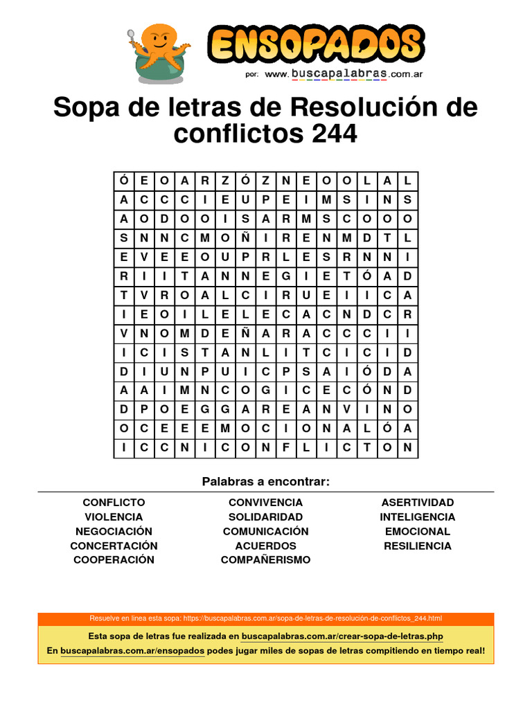 Sopa de Letras de Resolución de Conflictos - 244 | PDF