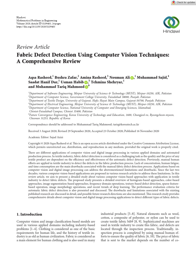 Fabric Defect Detection Using Computer Vision Techniques A | PDF ...
