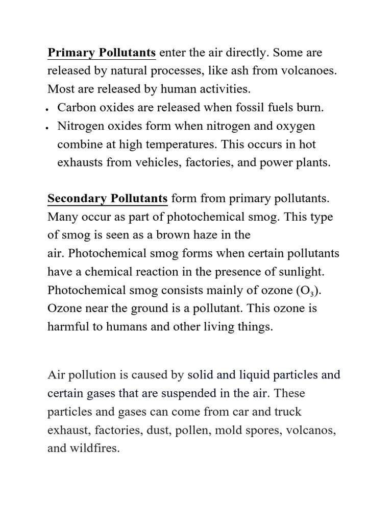 Primary/Secondary Pollutants Notes | PDF