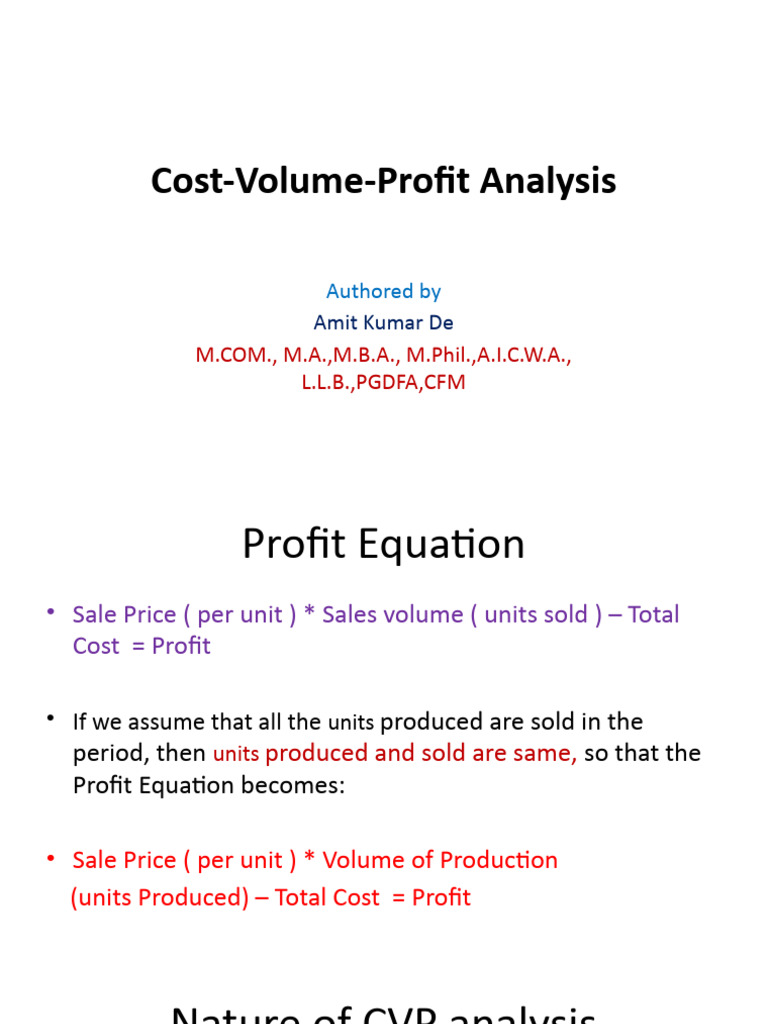 Cost Volume Profit Analysis | PDF | Production And Manufacturing | Pricing