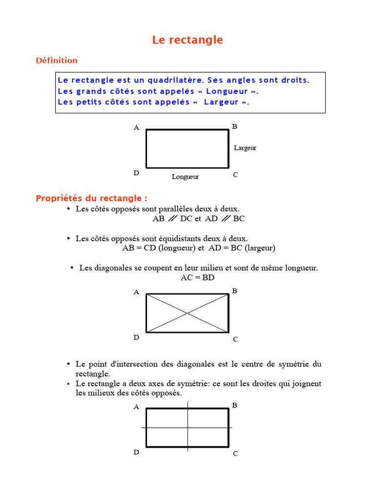 Propriétés et Formules du Rectangle | PDF