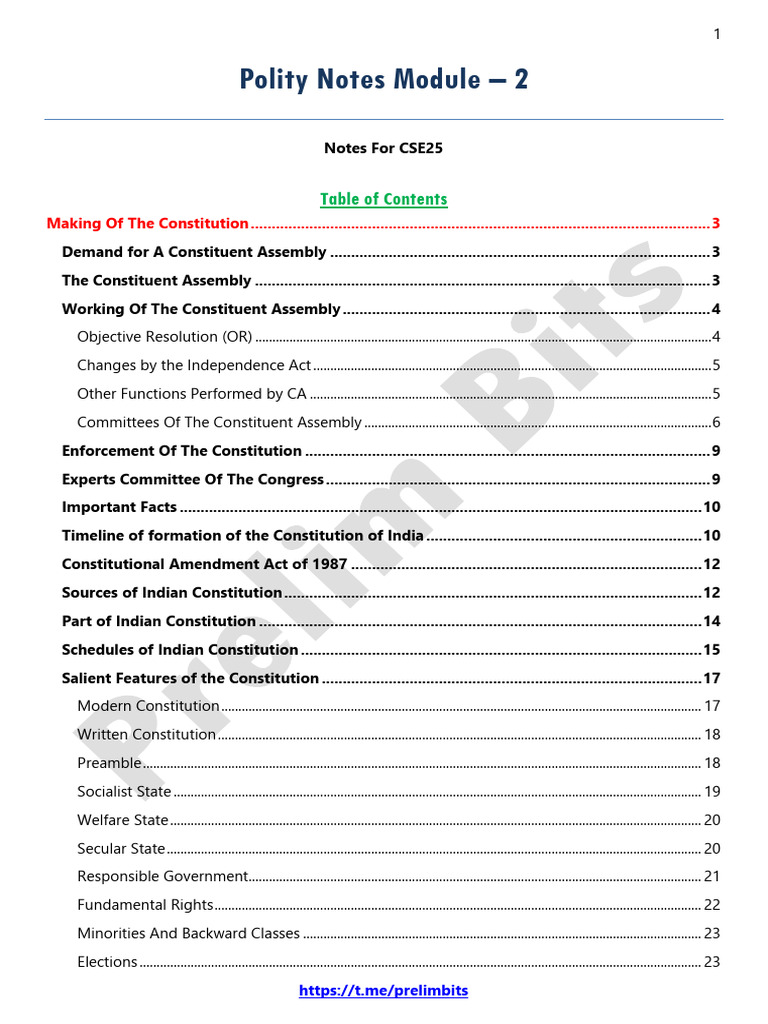 Indian Constitution Polity Notes CSE25 | PDF | Constitution | Socialism