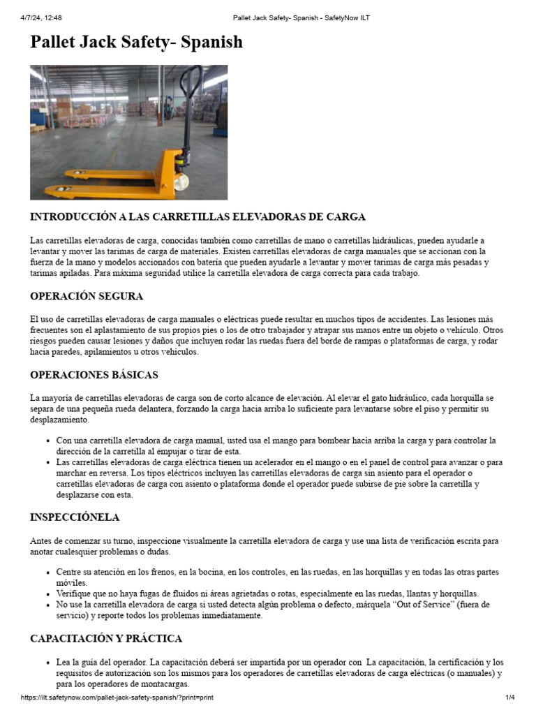Pallet Jack Safety - Spanish - SafetyNow ILT | PDF | Máquina elevadora ...