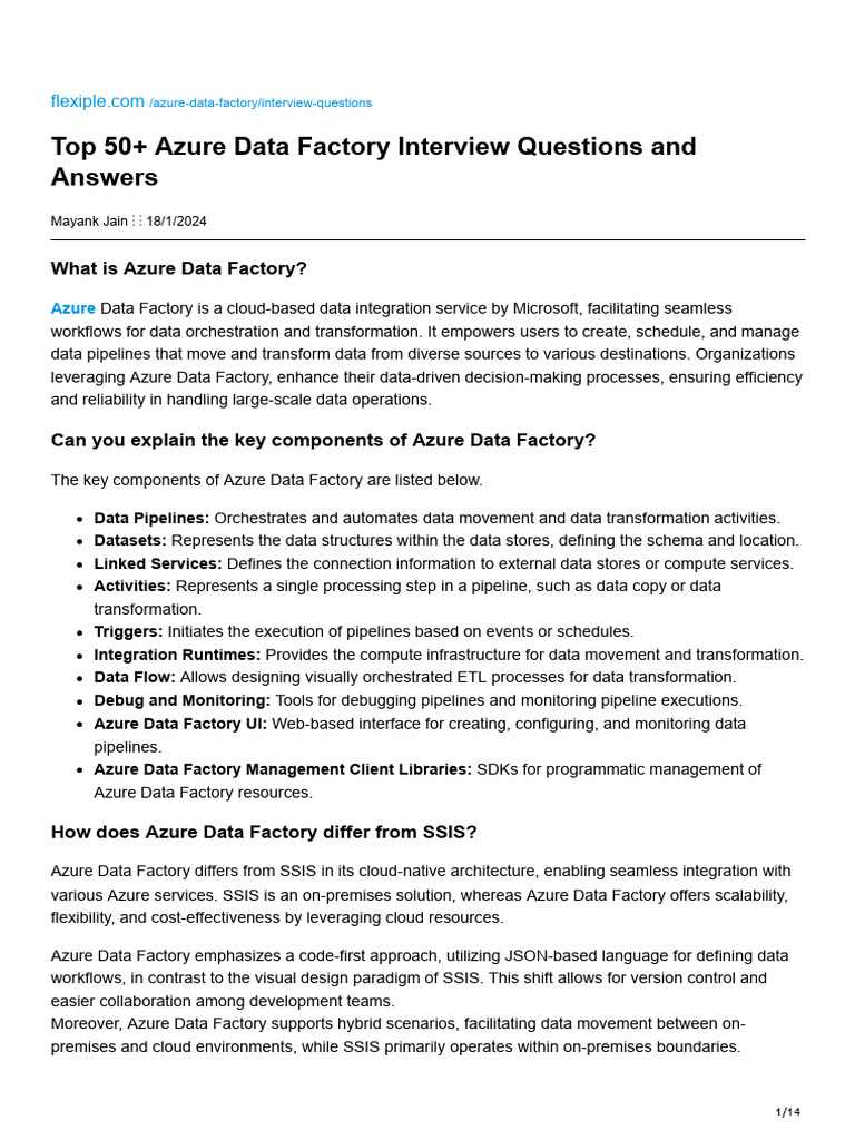 Top 50 Azure Data Factory Interview Questions and Answers | PDF ...