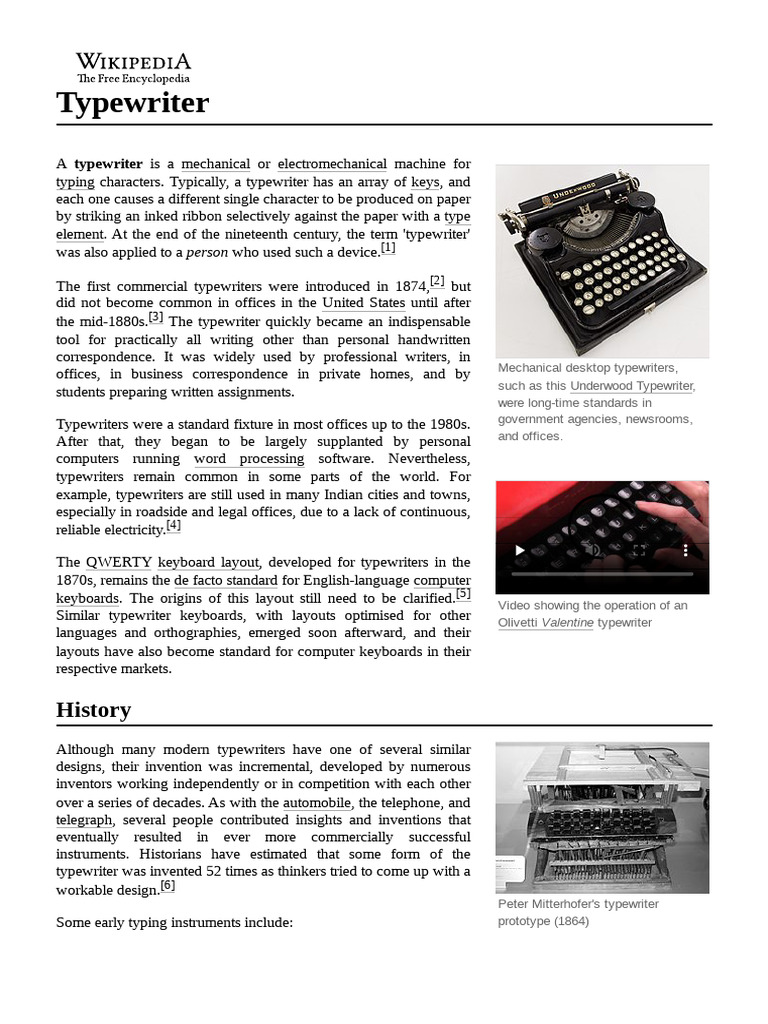 Typewriter: History and Components | PDF | Typewriter | Text