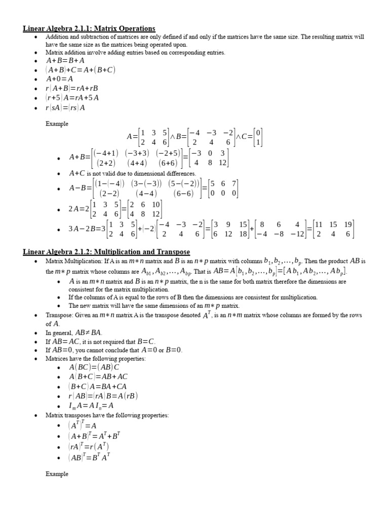 Matrix Operations in Linear Algebra | PDF | Matrix (Mathematics ...