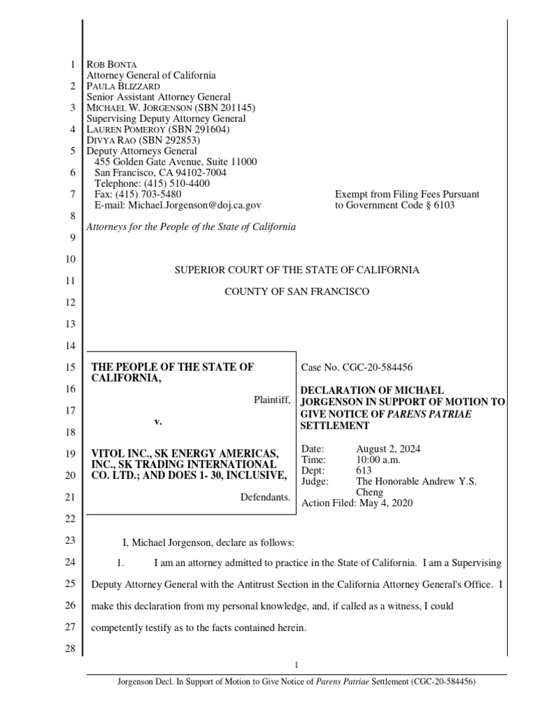 Decl of m jorgenson iso mot to give notice of parens patriae 1 pdf