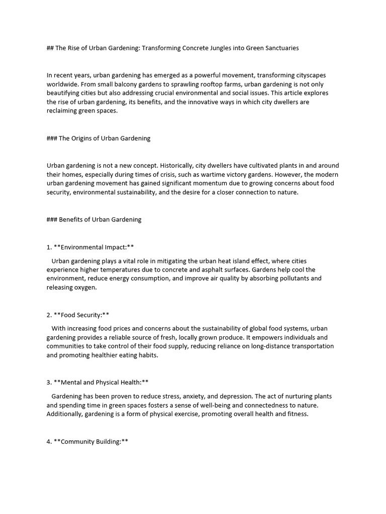 Urban Gardening: Greening City Spaces | PDF | Urban Agriculture ...