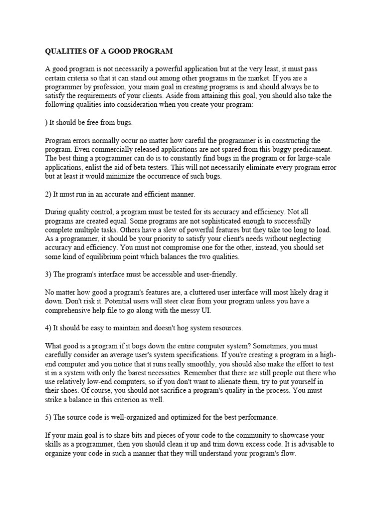 Essential Qualities of Good Programs | PDF | Computer Programming ...