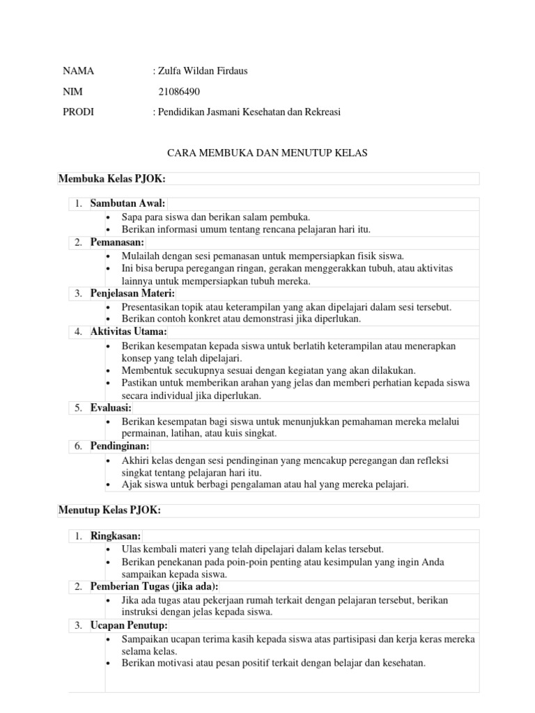 Cara membuka dan menutup kelas zulfa wildan firdaus nim 21086490 pdf