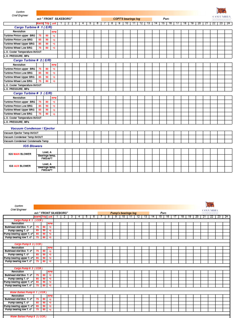 Cargo Pump Bearing Log | PDF | Machines | Turbomachinery