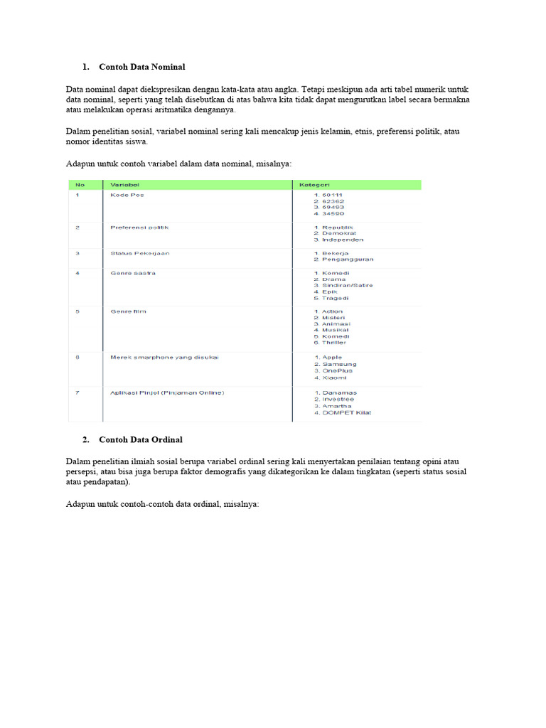 Perbedaan Data Nominal, Ordinal, Interval, Rasio | PDF | Karier ...