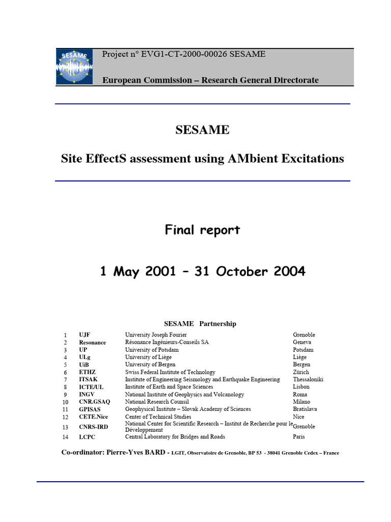 SESAME-Finalreport April05 | PDF | Seismology | Applied And ...