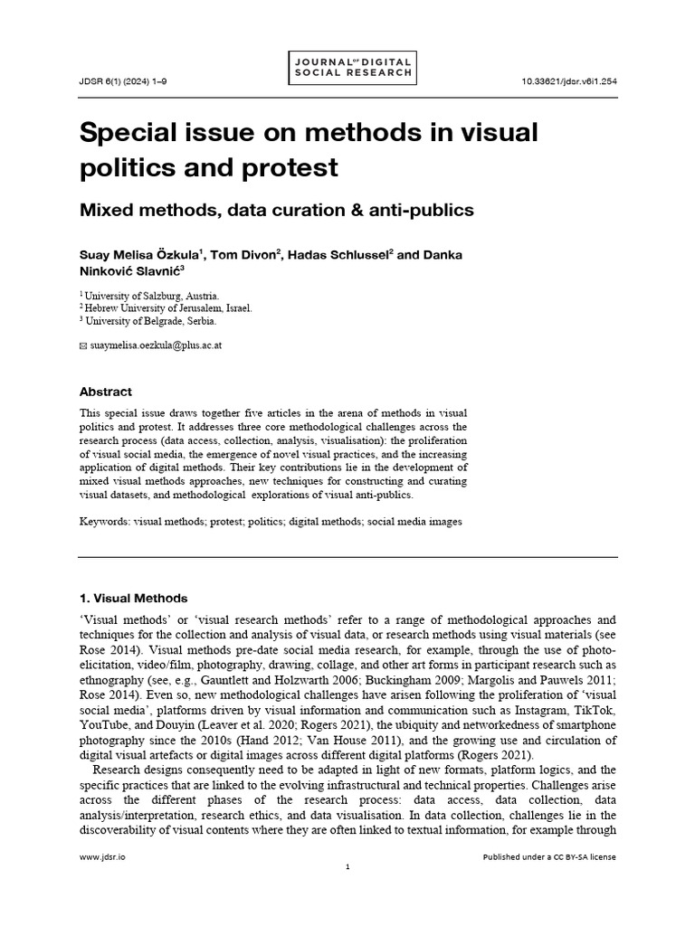Special Issue On Methods in Visual Politics and Protest Mixed Methods ...
