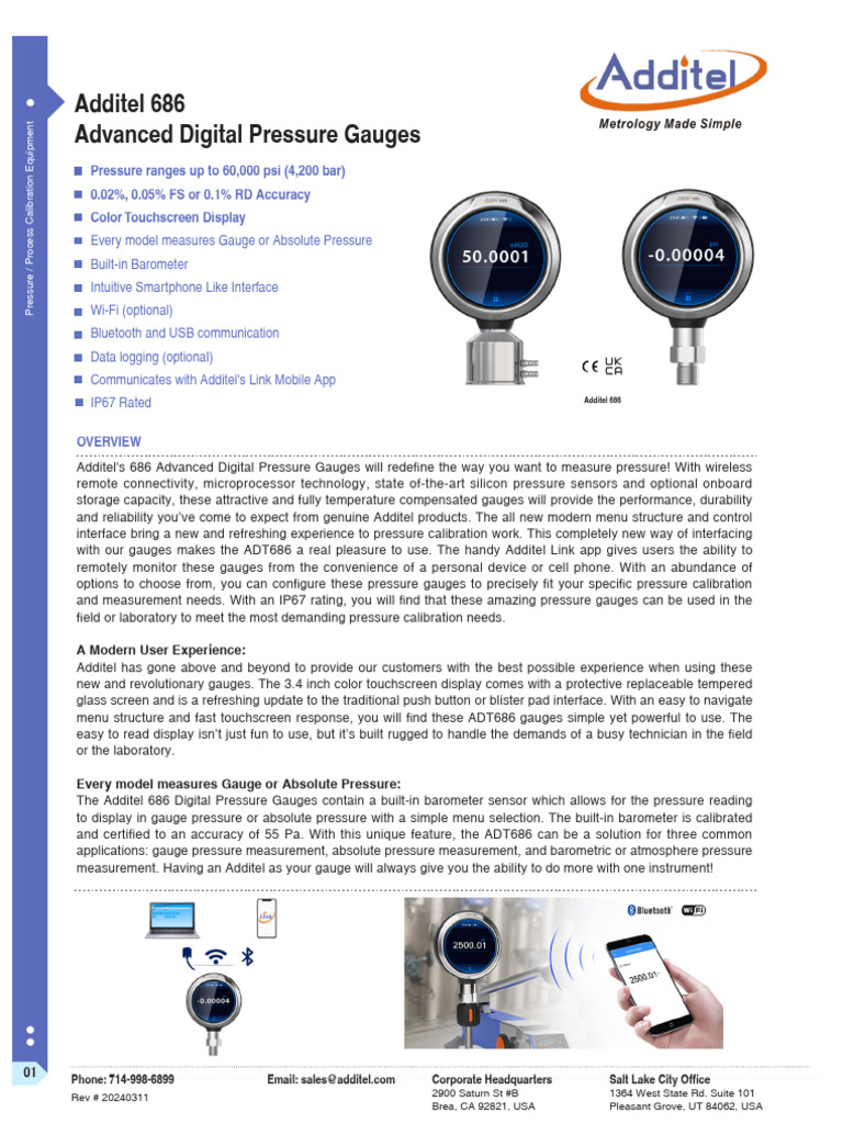 686 Digital Pressure Gauges | PDF | Pressure Measurement | Calibration