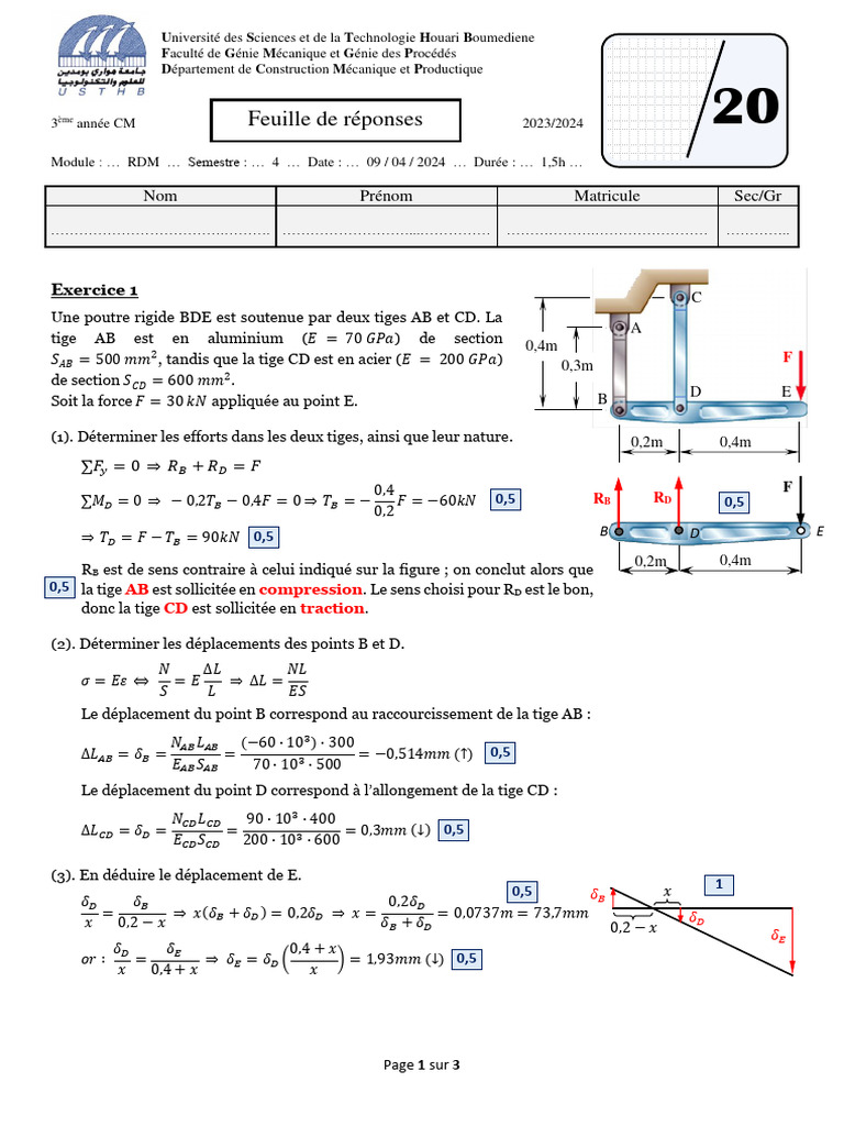 Corrigé Examen RDM Génie Mécanique | PDF | Mécanique | Ingénierie mécanique